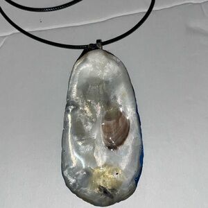 Seashell Blue Pendant Necklace, Unique, One of a Kind, Design By Hand